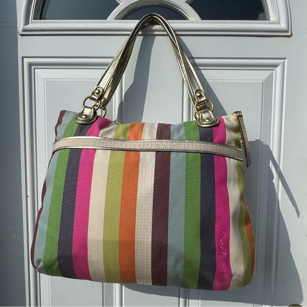 Coach Women’s 19021 Poppy Legacy Stripe Glam Large Preppy Tote - Picture 5 of 15